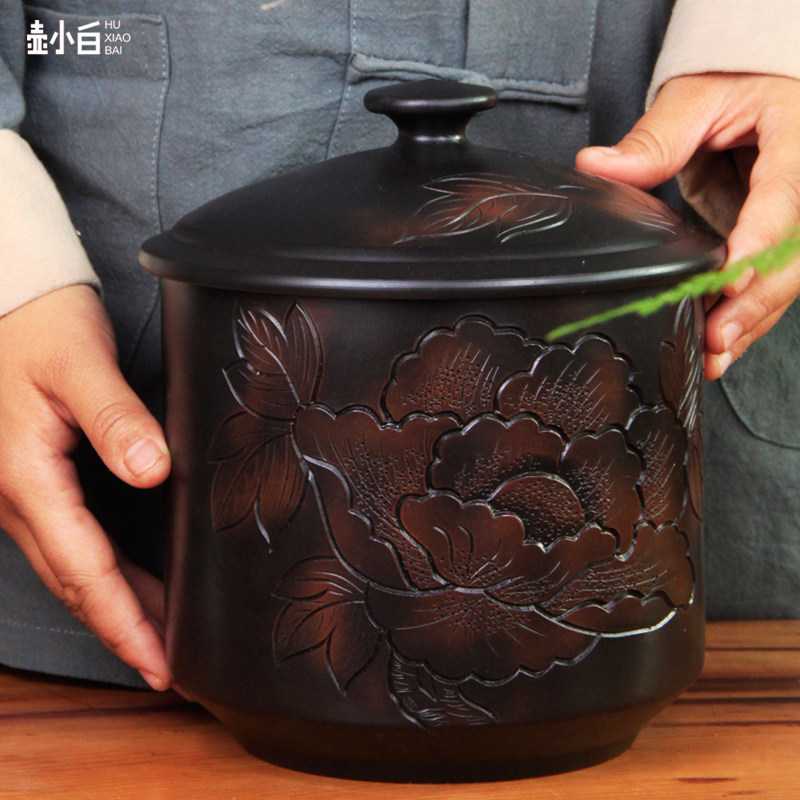 壶小白 云南建水紫陶茶叶罐200克饼 五饼缸 普洱茶老茶头存茶罐