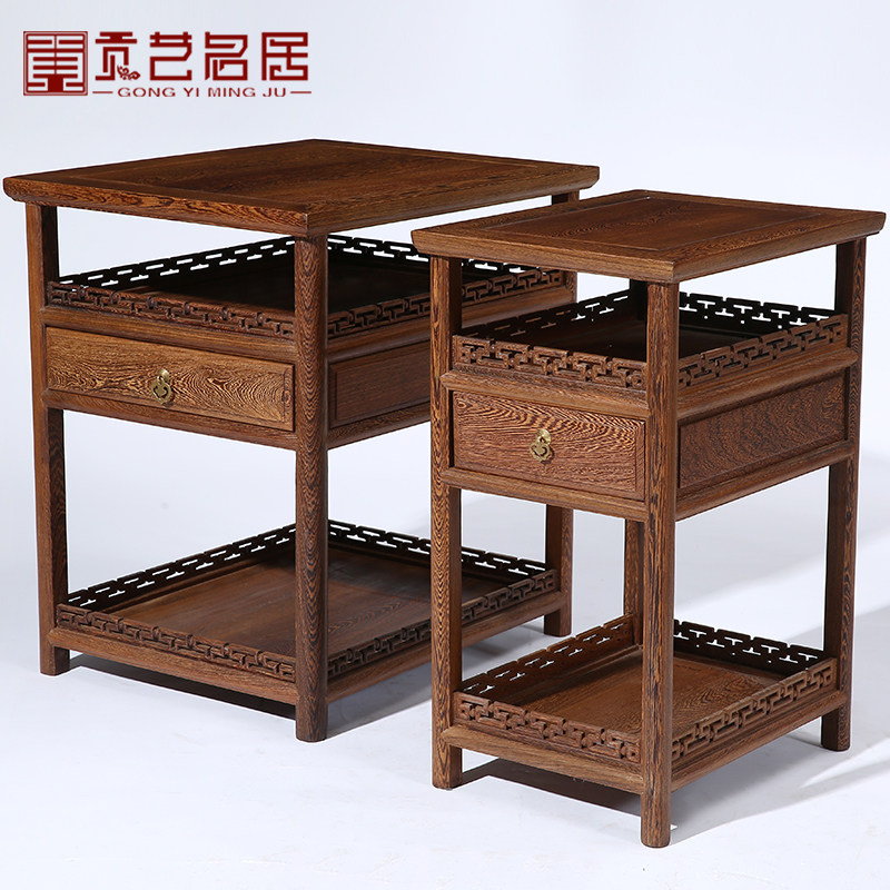 红木家具 全鸡翅木长城茶几 仿古中式实木功夫茶桌边几角几小茶台