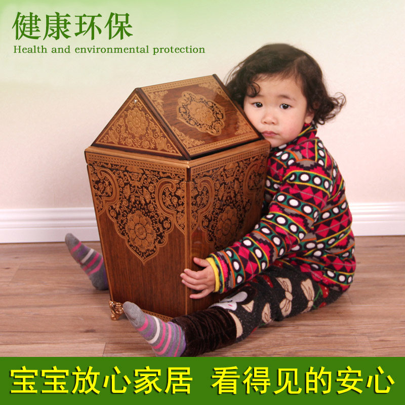 雅特诗家用创意垃圾桶摇盖 卧室复古木欧式垃圾桶客厅家庭摇盖式