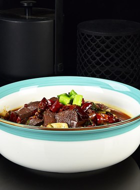 东南亚风墨绿色陶瓷深汤碗饭店毛血旺水煮鱼碗商用加厚加深圆汤盆