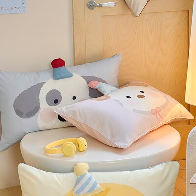 欢乐小狗100支全棉加厚磨毛枕套4874儿童棉枕套3050乳胶枕套4527