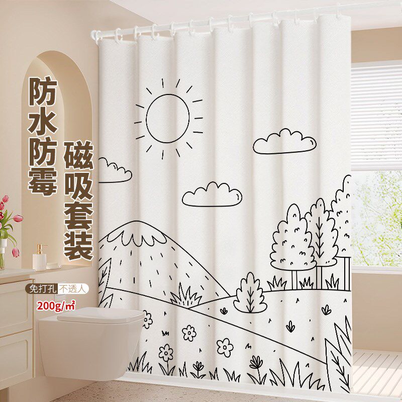 线条风浴帘隔断帘高档卫生间防水布防霉加厚淋浴帘洗澡遮挡挂帘子,家庭/个人清洁工具,浴帘,淘宝优惠券,粉丝福利购,淘宝优惠卷