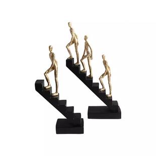 件QXW简现代黑金阶梯约树脂金人攀登人物雕塑创软意摆样板间客厅