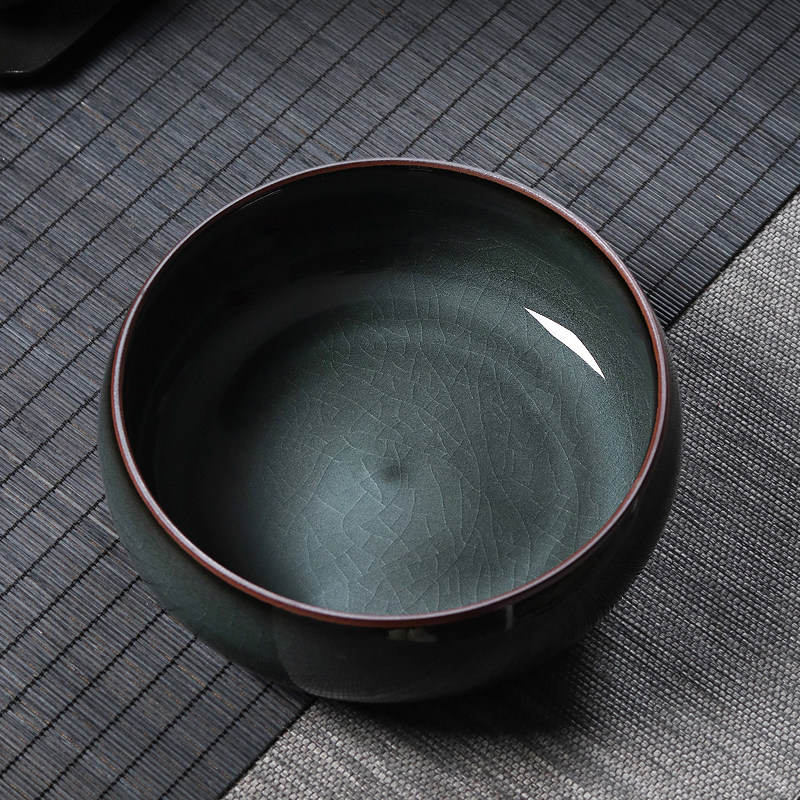 龙泉青瓷茶洗大号哥窑冰裂陶瓷杯洗家用功夫茶具铁胎水洗水盂笔洗