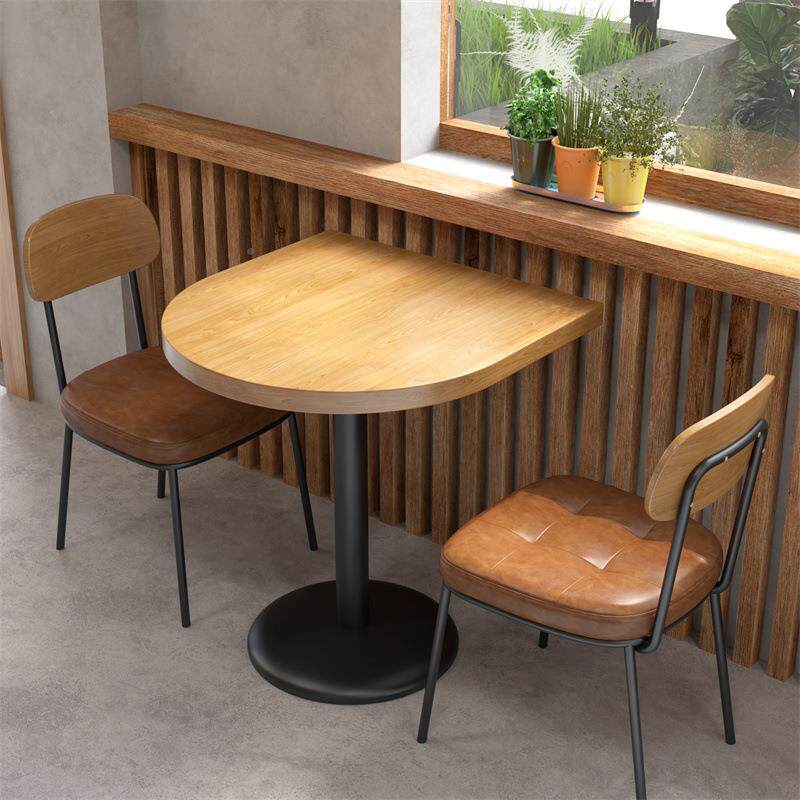 美式咖啡店休wl-9桌椅组合网红日椭料店圆餐桌商饭店闲餐厅实木桌