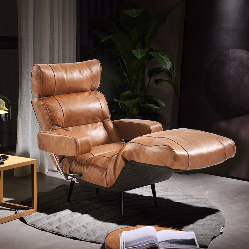 kino高奢进口头层牛皮沙发贵妃躺椅复古懒人沙发椅可折叠客厅卧室