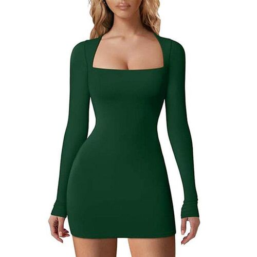 Womens base square collar long sleeved dress with wrapped