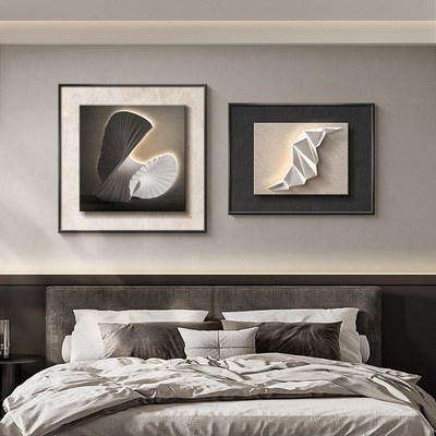 现代极简卧室床头装饰画黑白抽象餐厅客厅挂画高级感主卧几何壁画