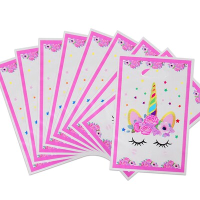 New 20pcs Unicorn Plastic Gift Bags Candy Flamingo Disposabl