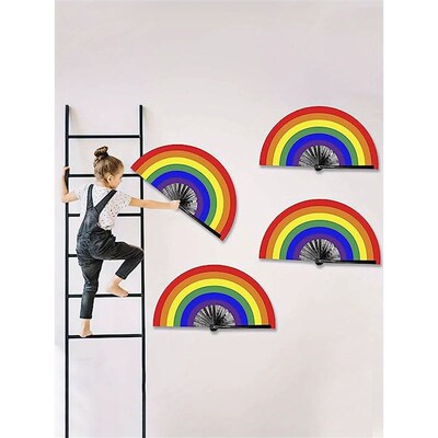 1 Rainbow Handheld Fan Plastic Dance Folding Fan Dance Perfo