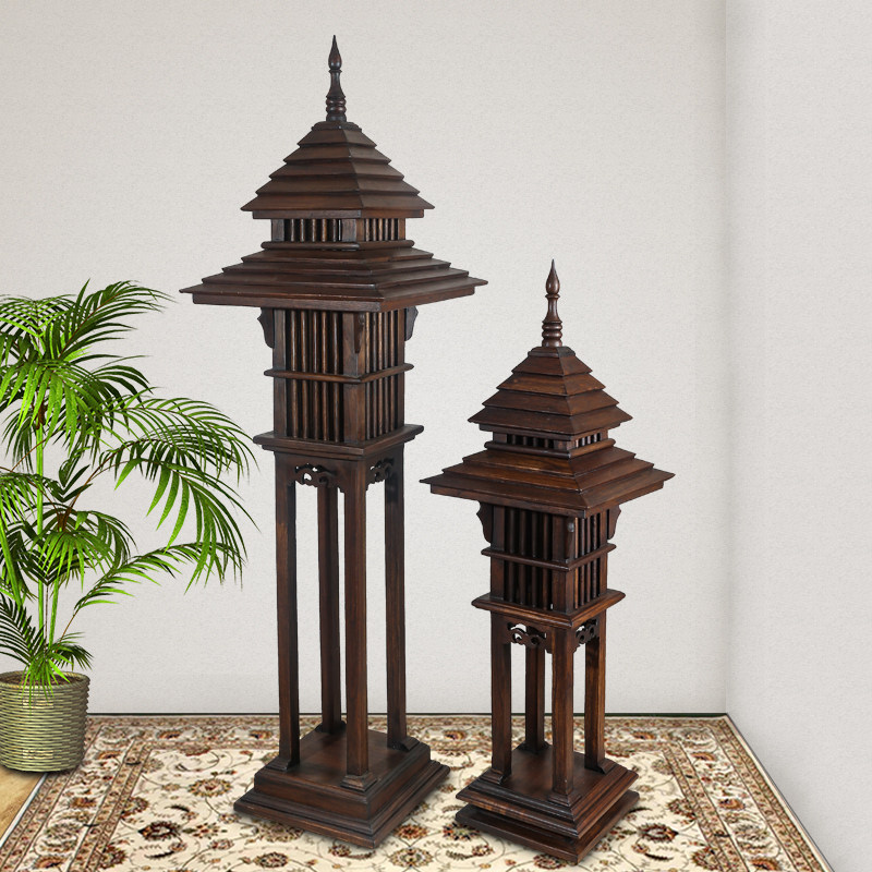 泰国古典装饰实木高杆落地灯东南亚风格会所酒店门厅复古灯具灯塔