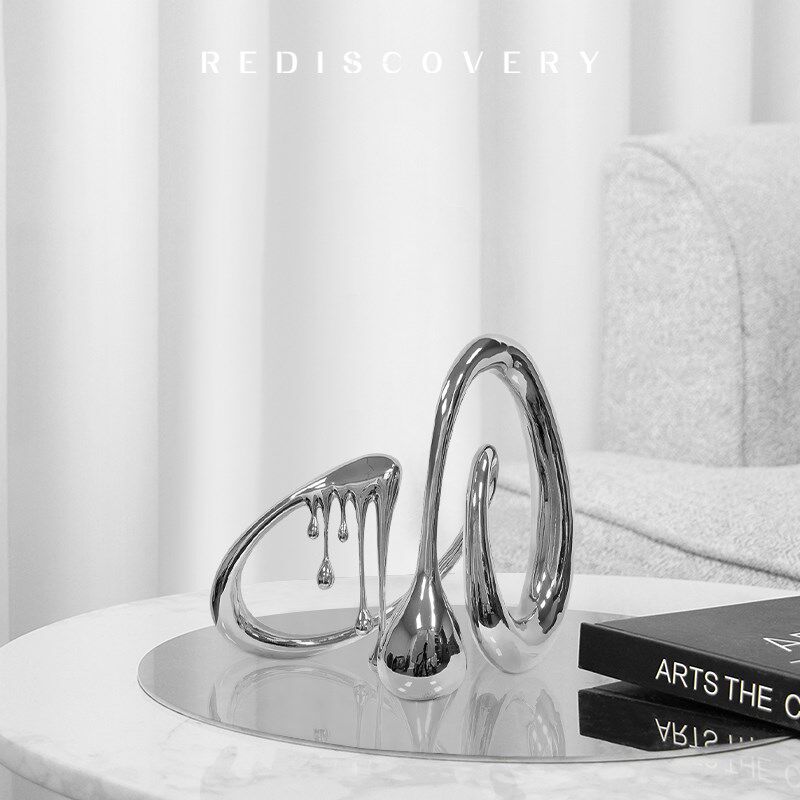 售楼部展厅大型抽象电镀水滴雕塑商场门店玻璃钢落地开业艺术摆件