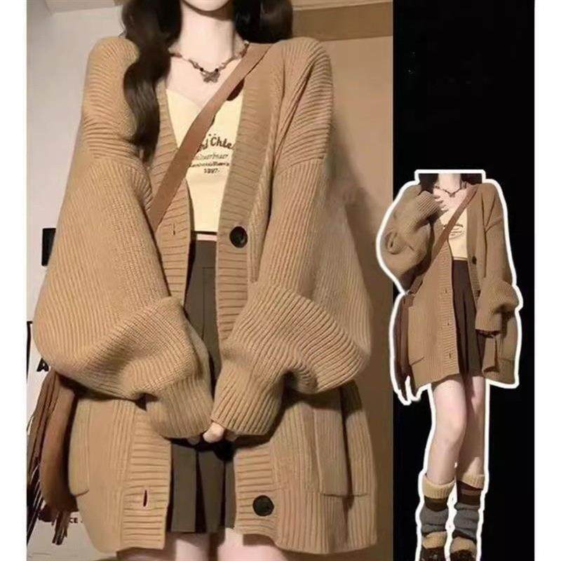 软糯慵懒秋冬2025新款宽松外套韩系穿搭遮肉针织毛衣女加长版开衫,女装/女士精品,毛衣,淘宝优惠券,粉丝福利购,淘宝优惠卷