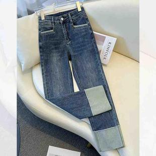 复古蓝烟管牛仔裤女秋冬款2025新款弹力裤子爆款小个子九分直筒裤