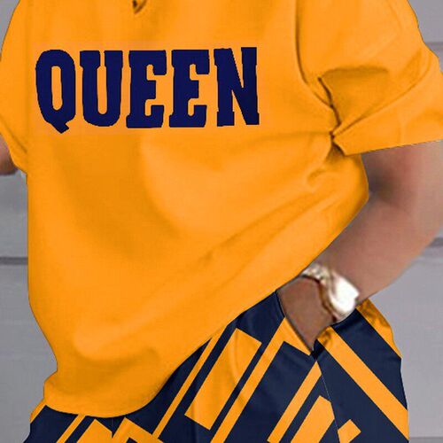 Summer Womens Suit Fashion Round Neck Printing Short-Sleeve