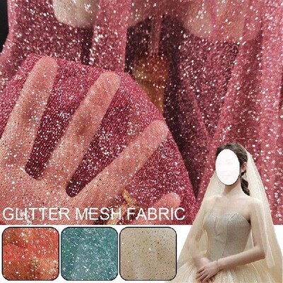 1 Yard Shiny Tulle Fabric Soft Glitter Sequin Hot Silver