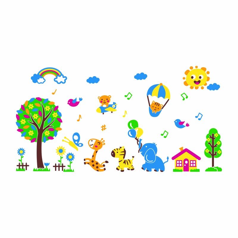 儿童房幼儿园墙面装饰墙贴游乐场教室卧室卡通动物贴画环创主题墙,家居饰品,文化墙贴,淘宝优惠券,粉丝福利购,淘宝优惠卷