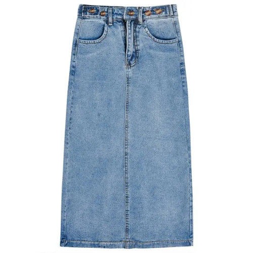 Fashion Vintage Long Denim Skirts Woman Spring Summer High