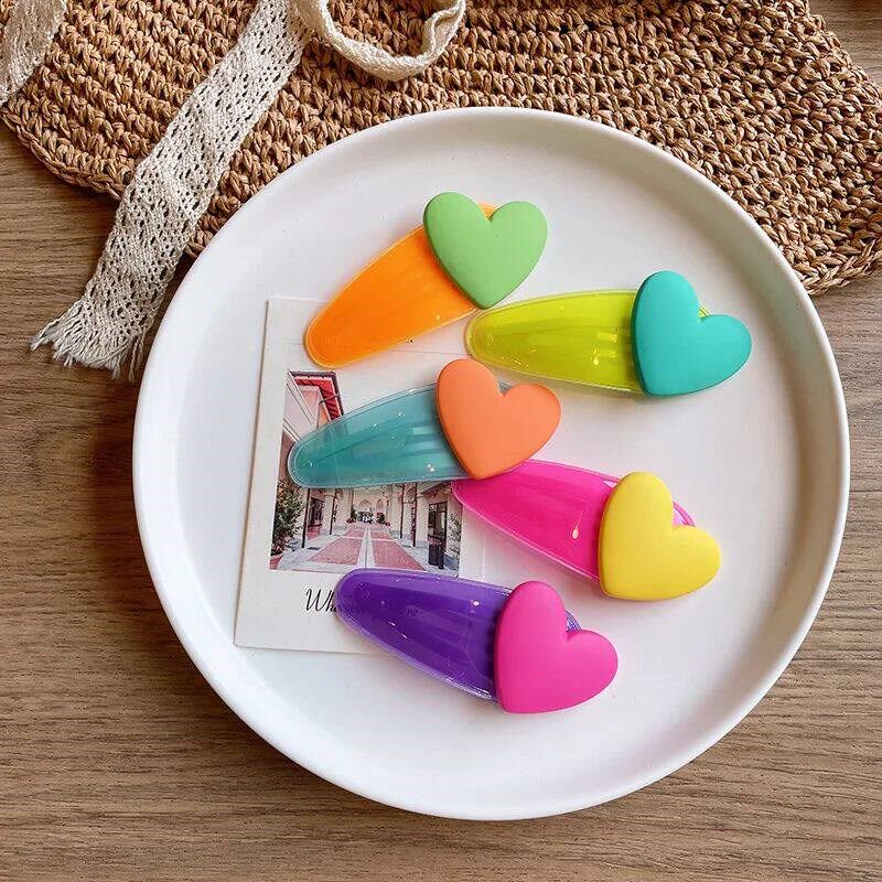 2pc Cute Colorful Heart BB Hairpin Hair Claw Clips Grips for