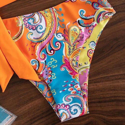 Printed Split Swimwear 2025 High Waist Bikini One Shoulder S