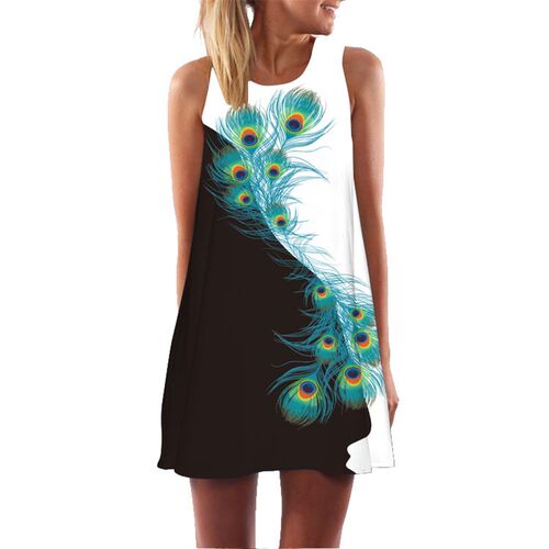Woman Summer Dress Loose Sleeveless Flowers Printed Mini