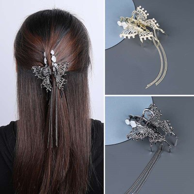 Wind chime tassel big butterfly delie dish hair clip back he