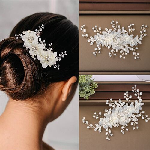 Flower Rhinestone Pearl Hair Clip Comb Headband Women Weddin