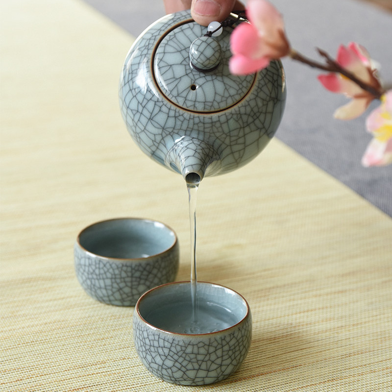 龙泉青瓷陶瓷紫砂哥窑茶壶功夫茶具大号茶壶单壶过滤泡300ml冰裂