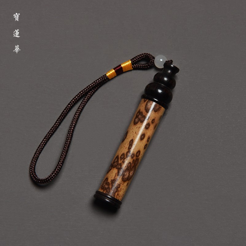 宝莲华特选梅鹿竹牙签筒 黑檀木葫芦头 茶道把玩件沉香筒牙签盒桶