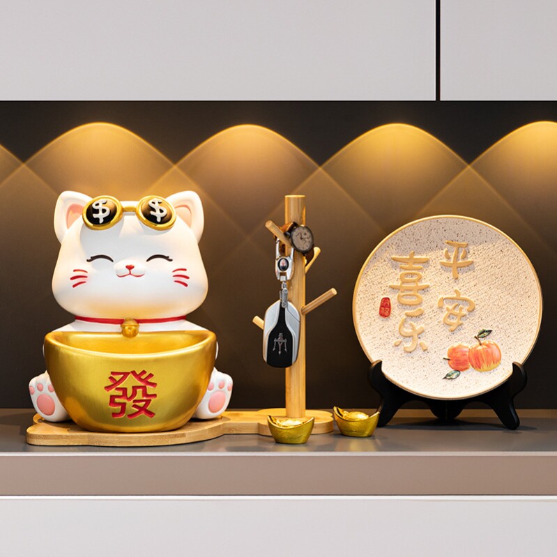 创意招财猫玄关钥匙收纳摆件中式乔迁新居客厅家居装饰品公司礼品