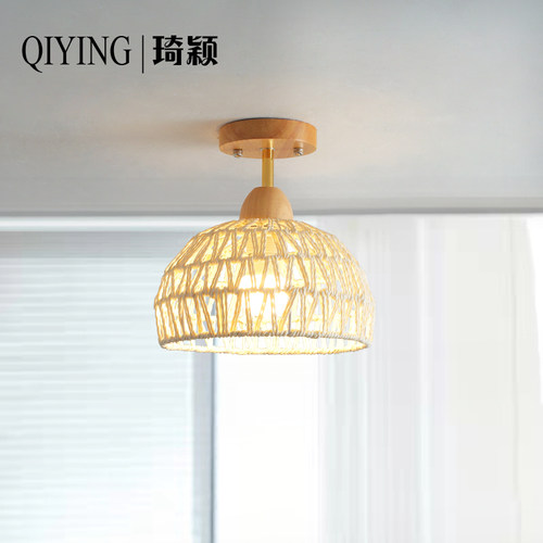 田园复古过道灯走廊阳台飘窗玄关衣帽间民宿中古风侘寂藤艺原木灯