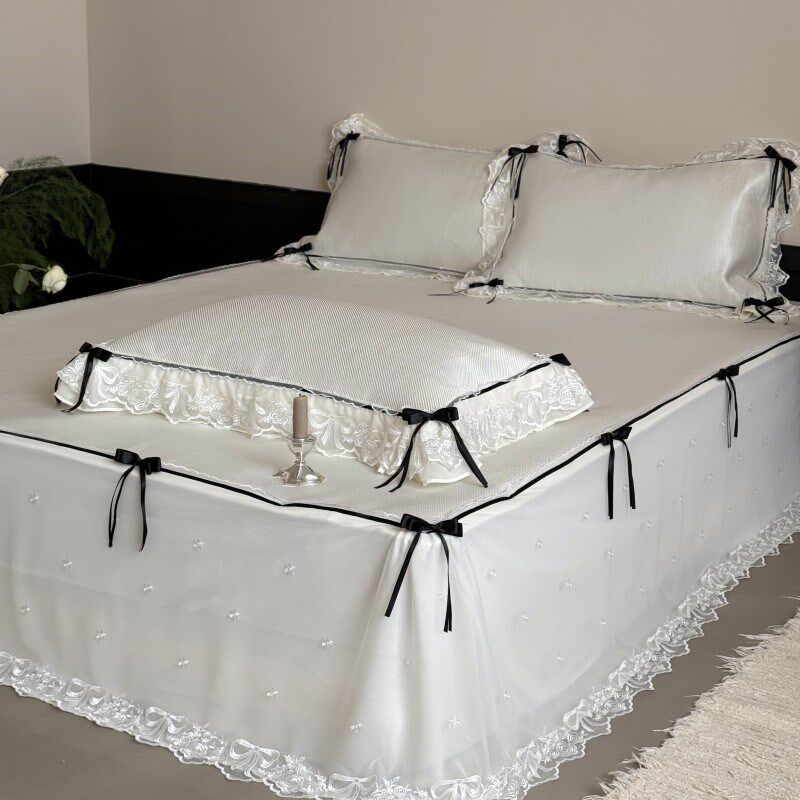 夏季公主风白色冰丝凉席三件套可水洗少女心蕾丝边床裙款空调软席,床上用品,冰丝席,淘宝优惠券,粉丝福利购,淘宝优惠卷