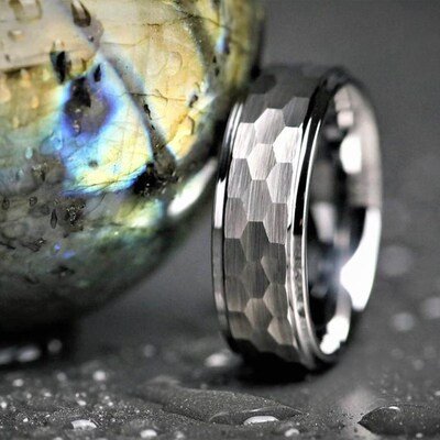 New 8MM Mens Silver Color Stainless Steel Ring Hammered Hot