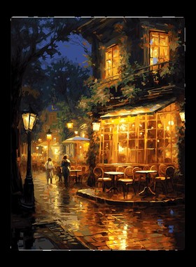 数字油画diy手工填色涂色风景手绘丙烯肌理画填充油彩画 傍晚街道