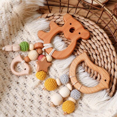 Wooden Music Rattle Animal Star Mobile Holder Teething Penda