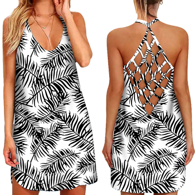 Summer Sexy Straps Dress Women  New Tropical Print O Neck