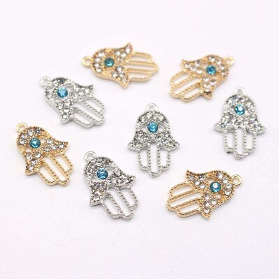 10pcs Alloy Crystal Fatima Hand Earring Charms Turkish Vinta