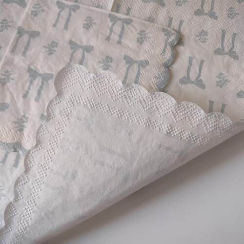 Blue Scallop Bow Flower Paper Napkins 25cm荷叶边蝴蝶结餐巾纸