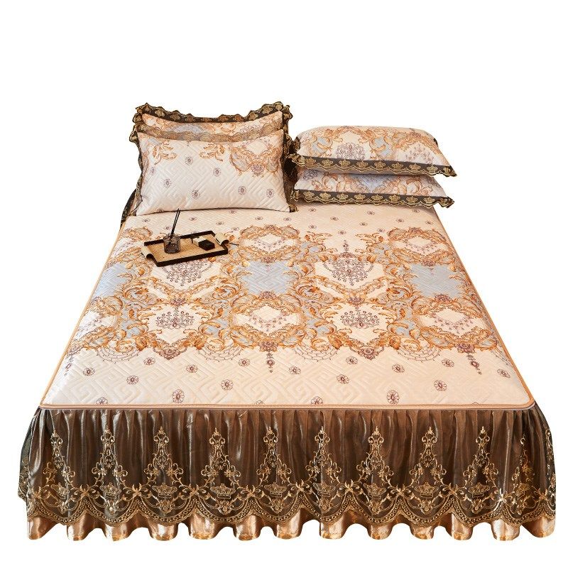 欧式床笠式床裙款冰丝凉席三件夏季空调软席床罩防滑可拆卸机洗,床上用品,冰丝席,淘宝优惠券,粉丝福利购,淘宝优惠卷