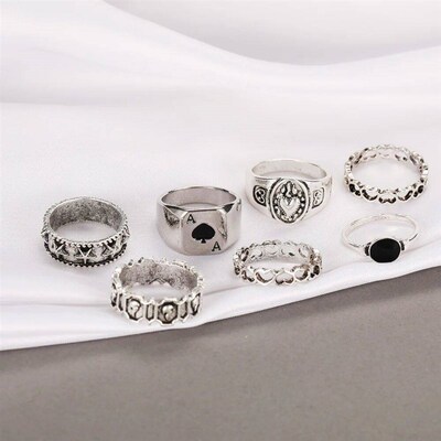 Vintage Silver Color Skull Heart Rings Set For Women Men Got