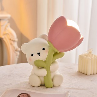 创意可爱郁金香小夜灯摆件宿舍卧室儿童房床头柜治愈系氛围装饰品