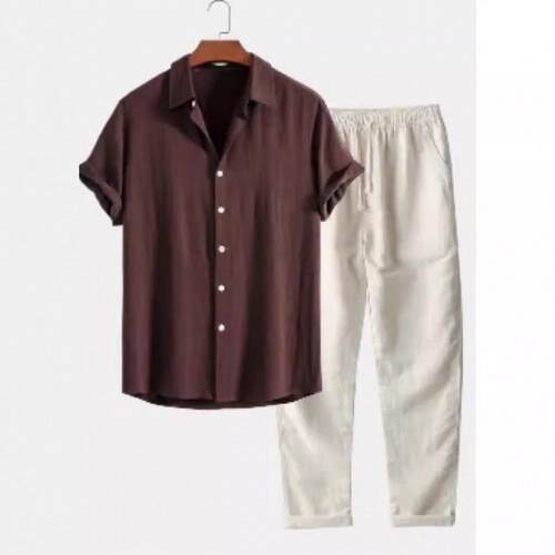 Mens Casual Loose Multi-color Beach Cotton And Linen Set Di