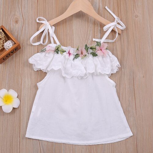 Summer Thin Suit Flower Decoration Sling Top+Denim Shorts 2P