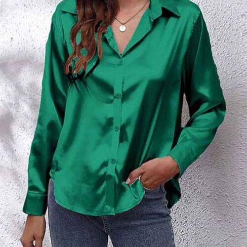 Spring Satin Shirt Women Loose Button Up Blouse Shirt Ladies