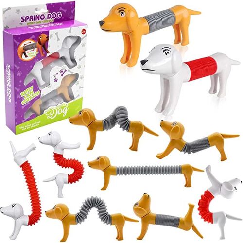 1- 4Pcs Novelty Spring Dog Pop Tubes Sensory Toy Sress Relie