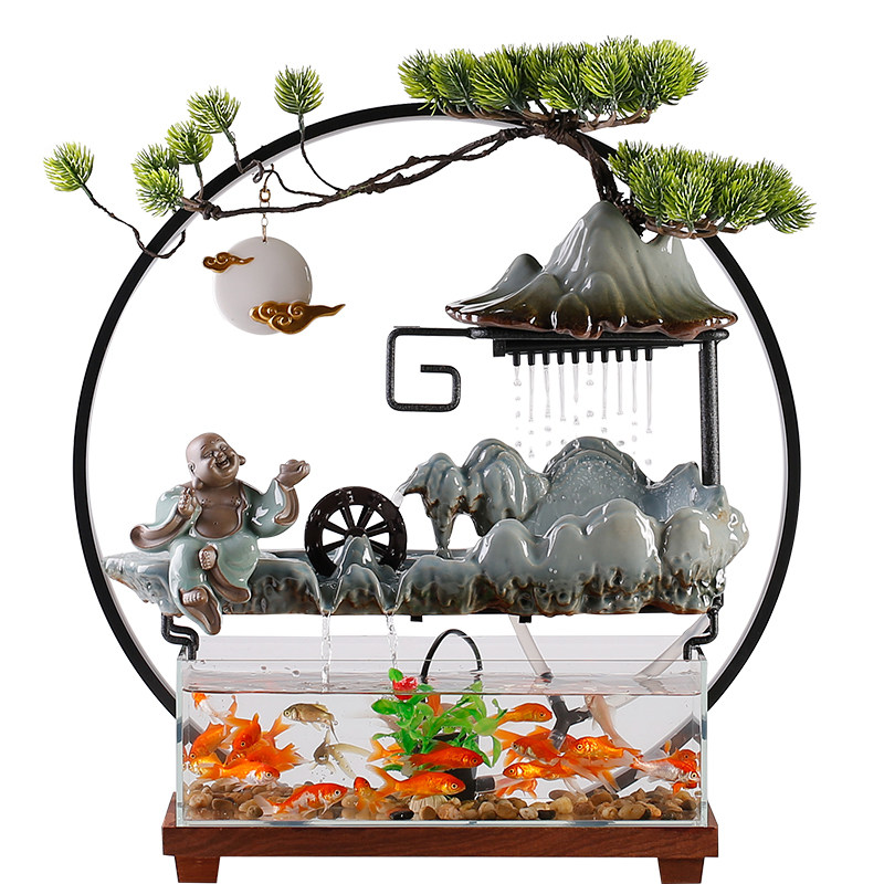 创意招财鱼缸假山流水生财喷泉摆件家居客厅桌面装饰开业乔迁礼品,家居饰品,装饰摆件,淘宝优惠券,粉丝福利购,淘宝优惠卷