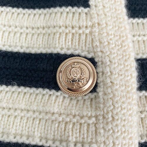 Women Coat Striped Single Breasted O-Neck Long Sleeve Casual