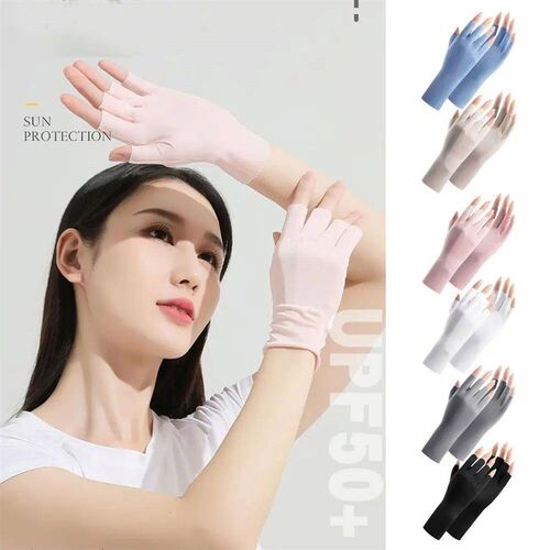 Women Sunscreen Fingerless Gloves UV Protection Half Finger