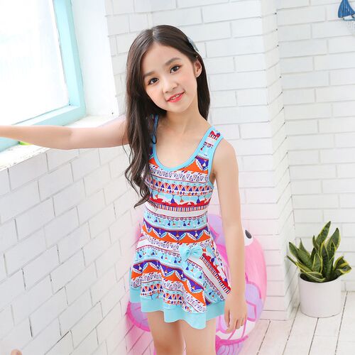 Girls Cute Classical Swim Suits With Cap Children Swimwear K