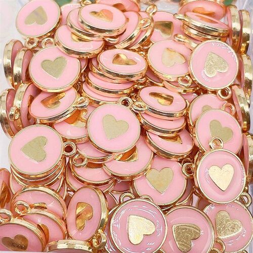 20Pcs Multicolor Love Heart Round Charm Alloy Pendant For Ne